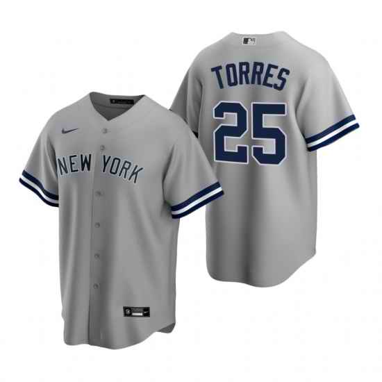 Mens Nike New York Yankees 25 Gleyber Torres Gray Road Stitched Baseball Jersey